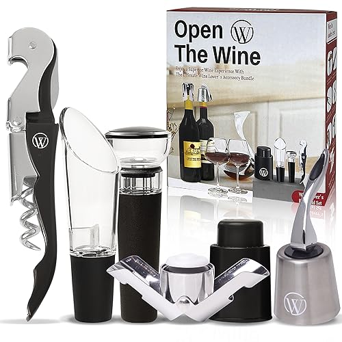Open The Wine Accessories Kit Bundle (Seal Wine Cork, Wine Stopper, Wine Aerator, Wine Pourer, Corkscrew, Giftable Box) - Elevate Your Wine Experience - Ideal Gift For Wine Lovers - Open The Wine
