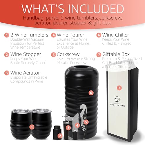 Open The Wine Complete Package Stylish Wine Chiller Bundle Box - All In One Wine Kit - Ideal Gift For Wine lovers - Black Color - Open The Wine