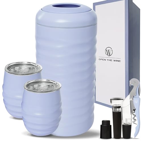 Open The Wine Complete Package Stylish Wine Chiller Bundle Box - All In One Wine Kit - Ideal Gift For Wine lovers - Light Blue - Open The Wine